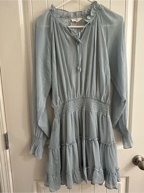 entro Light Blue Tie-Neck Ruffle Dress